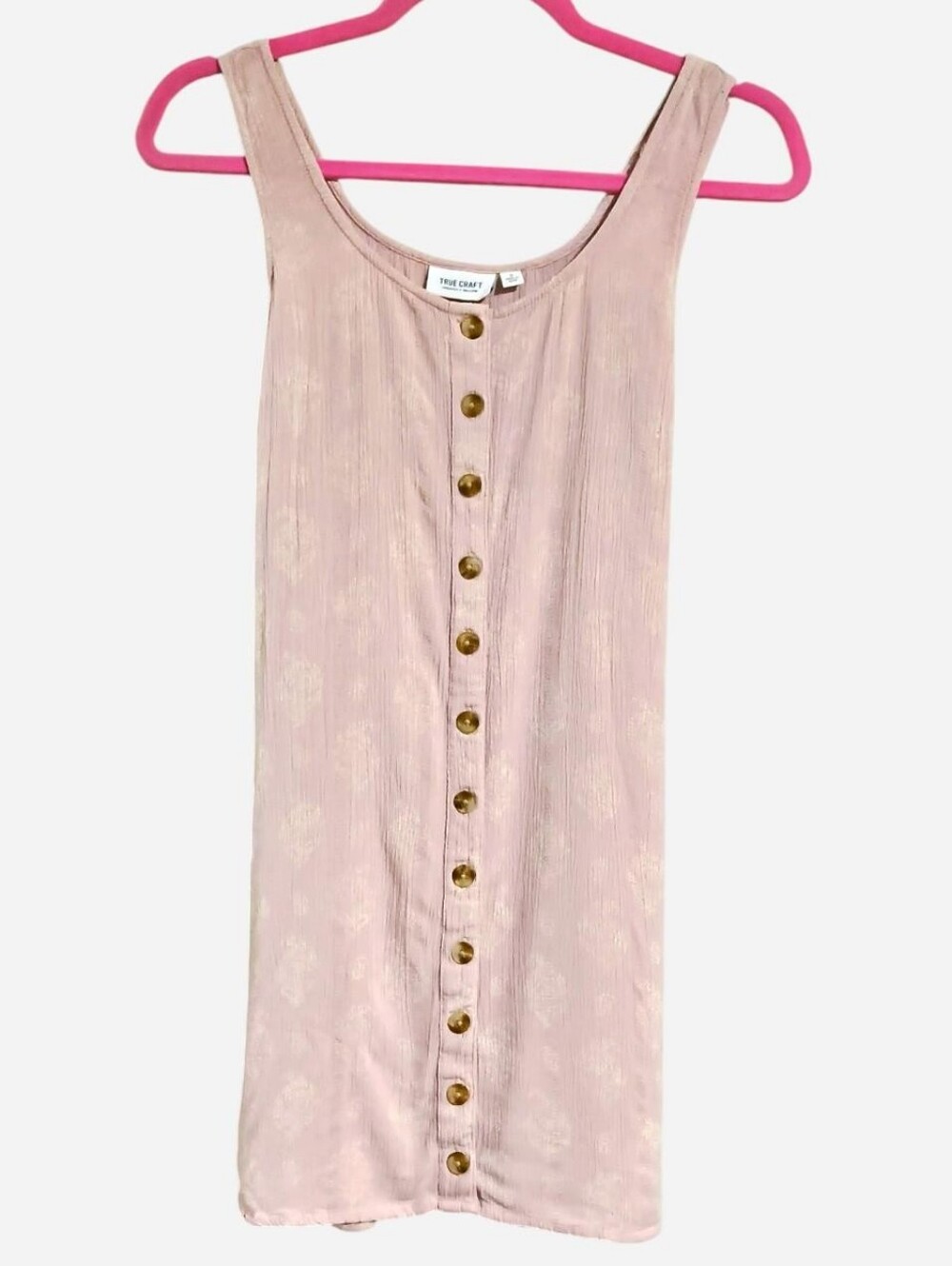True Craft pink dusty rose and white faux button up tie back light flowy dress S